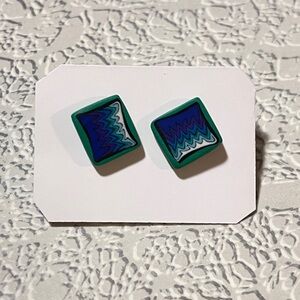 Small Geometric Blue and Green Pierced Earrings